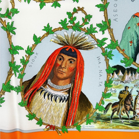 Hermes Silk Scarf Chief Indiens 90 - Picture 5 of 9